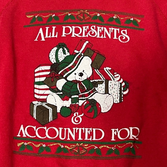 Vintage 80s Xmas All Presents Accounted For Christmas Sweater Sweatshirt - Picture 2 of 4